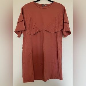 ZARA TRAFALUC MAUVE RUFFLE LONG TEE - NEW